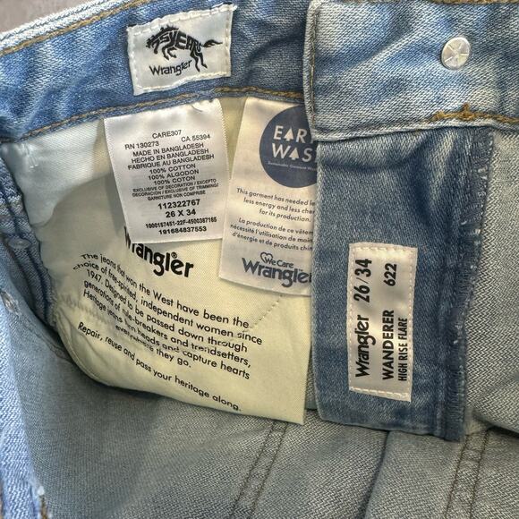 Wrangler Light Wash Meow Laser Tiger Print Wanderer Jeans Womens 26/34 High Rise - Picture 10 of 12